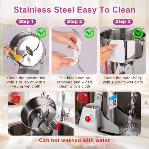 Grain Mill, 2500g High-Capacity Stainless Steel flour mill, 270° Swing for Easy Operation, Perfect for Kitchen & Coffee Shop to Grind Grains and Corn Efficiently