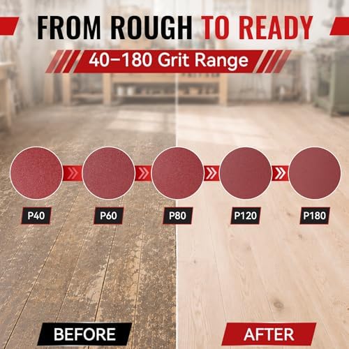 25Pack 16" Sanding Discs, 40 60 80 120 180Grit Hook and Loop Aluminum Oxide