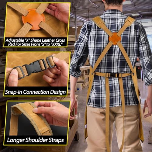 Woodworking Apron for Men, Shop Apron Bib Work Apron with 9 Tool Pockets