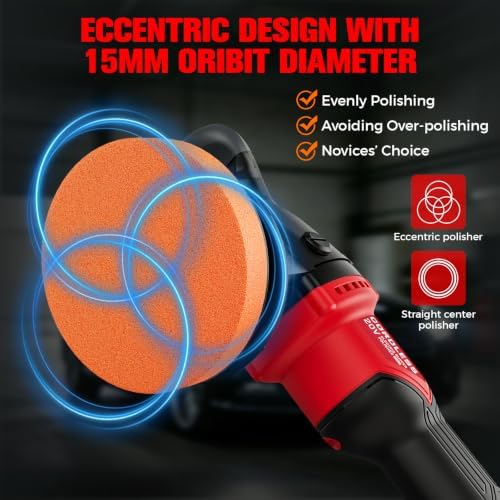 20V Cordless Buffer Polisher w/Brushless Motor, 6 Speed 5000RPM