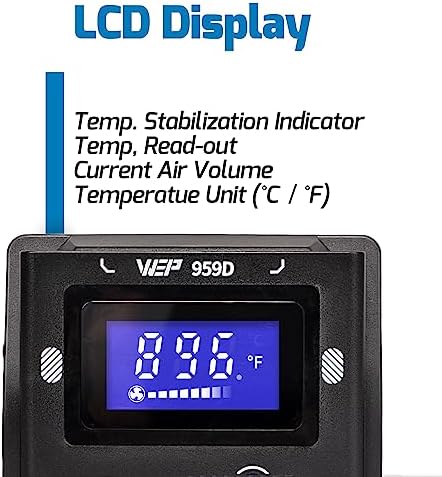 WEP 959D Hot Air SMD Soldering Rework Station with Quick-Change Nozzle System, Nozzle Holder, 5 Additional Nozzles, Adjustable Temperature, °C/°F Conversion and Buzzer Prompt