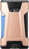 Colibri Rebel Double Jet Flame Torch Lighter, Windproof & Refillable, Cigar Enthusiast's Choice with Blue Fuel Window and Adjustable Flame (Matte Rose Gold + Black)