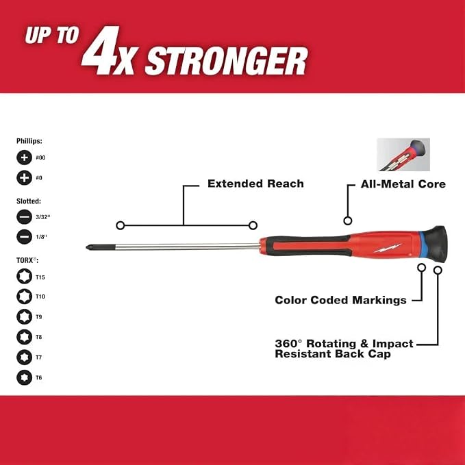 10pc 48-22-2612 for Milwaukee Precision Screwdriver Set Red/Black - Chrome Plated
