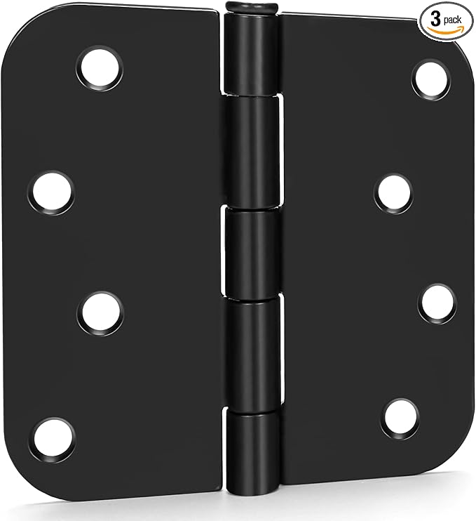 goldenwarm Pack of 3 Matte Black Heavy Duty Iron Door Hinges, 4 Inch x 4 Inch Interior and Exterior Black Door Hinges with 5/8" Radius Corners