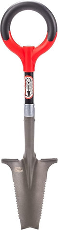 Root Slayer 22411 Mini Digger Garden Shovel with Serrated Blade for Digging and Root Cutting, Steel Spade, Red