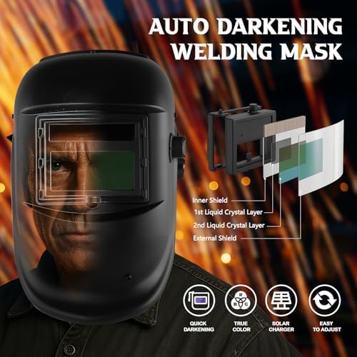 Welding Helmet Auto Darkening with Air Fed System, Powered Air Purifying Respirator (PAPR) True Color Welding Mask, Upgraded Arc Sensor 4/9-13 for TIG MIG ARC Welding Mask