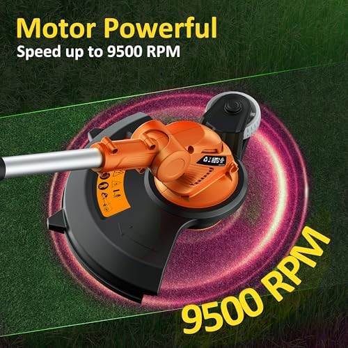 Electric String Trimmer Cordless with 2x2.0Ah Battery, 20V Weed Wacker Weed Eater with Charger, 12" Lawn Mover & Edger Lawn Tool, Powered Grass Trimmer with 8pcs Spool Line for Yard, Garden, Orange