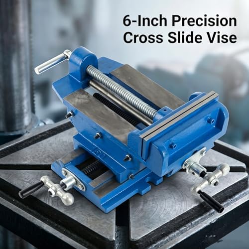 6 Inch Precision Cross Slide Drill Press Vise with 9.4" X-Axis & 8" Y-Axis Travel, Heavy Duty Ductile Iron, Includes Bolts & Nuts, Bench Vise 6 Inch Heavy Duty, and Table Clamp for Versatile Use