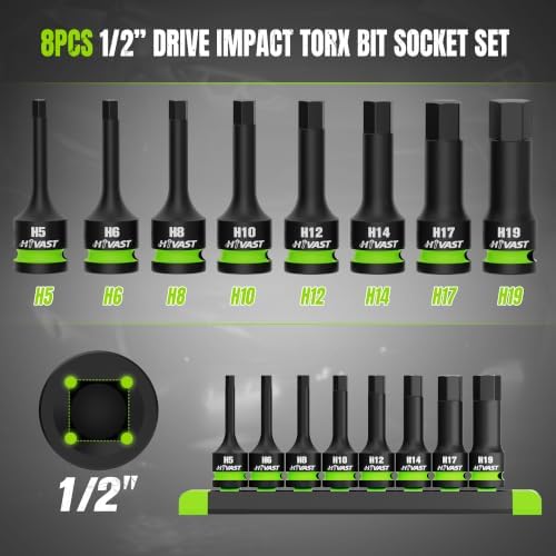 Impact Hex Bit Socket Set, 1/2" Drive Metric H5–H19,Cr-Mo Steel | 8-Piece, Impact-Ready for Impact Wrench