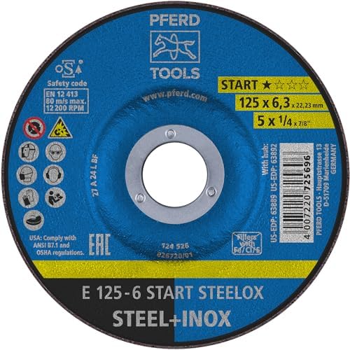 PFERD Start STEELOX 5" x 1/4" x 7/8" Grinding Wheel, Pack of 10
