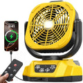 Battery Operated Fan for Dewalt 20V Max battery, Camping Fan with USB A/C & LED Lights, 4 Speeds & Remote Control, Portable/Cordless/Battery Powered fan, for Outside, Jobsite (Battery Not Included)