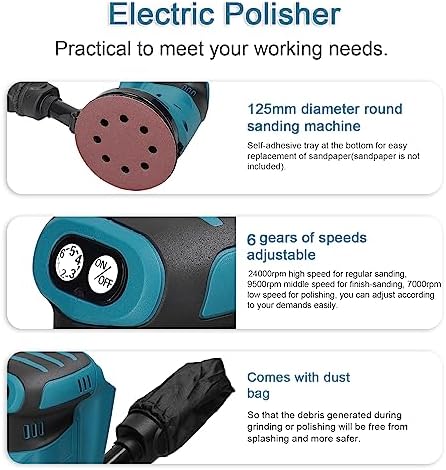 Random Orbit Sander, Weytoll 5'' Brushless Random Orbit Sander, Cordless Orbital Sander, Storage Bag, max. 24000RPM, 6 Speed variable Orbital Sander, Tool Only
