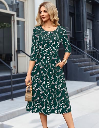 Zeagoo 3/4 Sleeve Women's Dress Casual Aline Summer Fall Midi Long Dresses