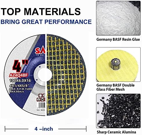 SALI 25 Pack 4 Inch Grinding Wheels for General Purpose Metal & Stainless Steel, Aluminum Oxide Grinding Disc for Angle Grinder, Depressed Center 4" * 1/4" * 5/8"(100 * 6.0 * 16 mm)