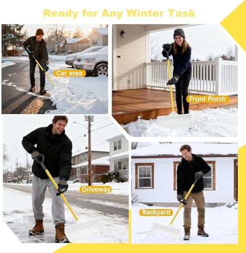 Snow Pusher, Snow Plow Shovel with Ergonomic Dual D-Handles & 22'' UHMW Blade, Lightweight Manual Snow Shovel for Driveway, Sidewalk & Patio