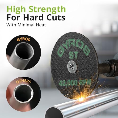 GYROS 1.75” Mini Resin Cut-Off Wheels for Rotary Tools, 12 Double Fiberglass Reinforced Cutting Discs, ST Materials Like Titanium, Carbon; Dremel Cutting Tool Accessory. Made in USA 11-41702/12