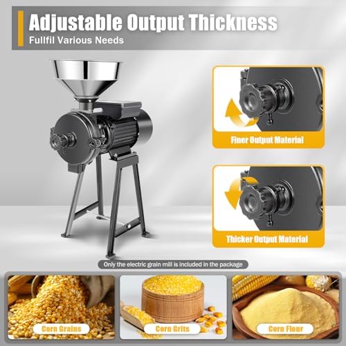 Electric Mill Grinder, 1500W Grain Milling Machine, 110V1400r/m Commercial 9.64Inch Stud Length 5.9Inches Cast Steel Abrasive Disc Dry Items Grinding w/Stainless Steel Funnel, Capacitor Box, Black