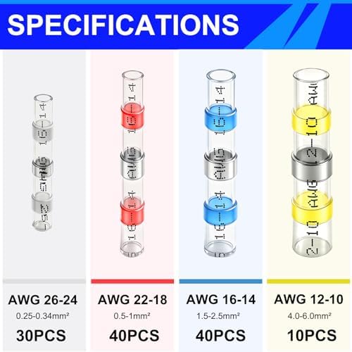 252PCS Heat Shrink Solder Seal Wire Connectors Kit -120 Waterproof Butt Connectors &132 3:1 Heat Shrink Tubing, Marine-Grade Insulated Electrical Wire Terminals for Automotive, Boat, Truck