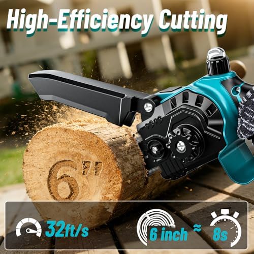 2-in-1 Pole Saws for Tree Trimming, Mini Chainsaw Cordless 6 Inch with 15 FT Max Reach, Electric Pole Saw with 2*21V Batterys, Auto-Oil Brushless Branch Cutter for Tree Trimmer Pole Saw Blue