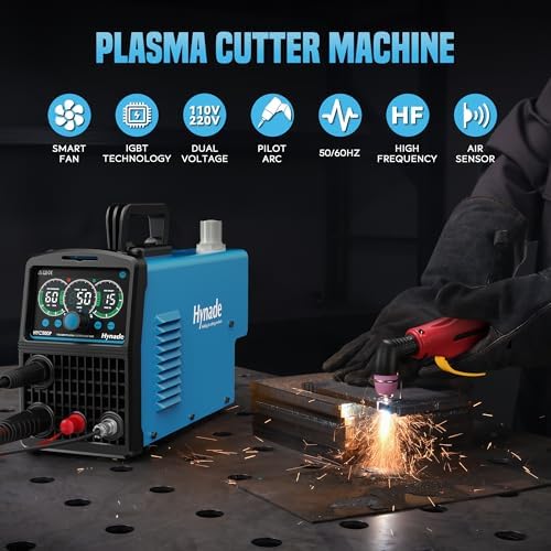 55A Pilot Arc Plasma Cutter, Large LED Display, Non-Touch Air Sensor 55A Plasma Cutter Machine 110/220V Dual Voltage, IGBT Inverter, 1/2'' Clean Cut, 2T/4T for Beginners DIY