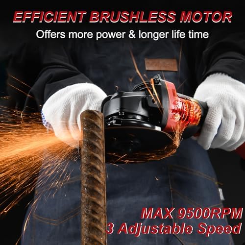 AOBEN 21V Cordless Angle Grinder Tool, 4-1/2 Inch Power Brushless Cut Off Grinder, Paddle Switch, with 2x4.0Ah Battery & Charger, Electric Handheld Grinder for Metal Cutting, Grinding, Polishing