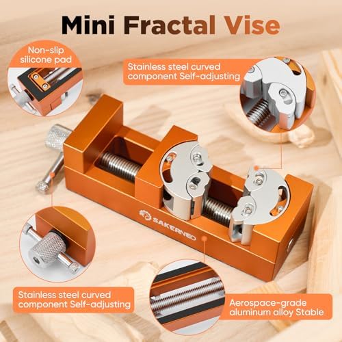SakerNeo Fractal Vise, Self-Adjusting Drill Press Bench Vice (Orange)