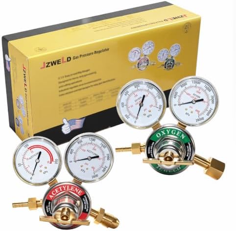 Oxygen Acetylene Regulators, CGA540 & CGA510 Inlet Connection | B Size, Outlet Thread 9/16"-18, Cutting Torch Gauges, Oxygen Acetylene Regulators Set, T-Handle
