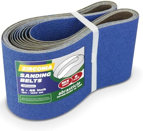 8 Pack 6 x 48 Inch Zirconia Sanding Belts, Assorted Grits (40/60/80/120-2 Each) Heavy Duty Belt Sander Paper, Fits Belt Sander & Bench Sander for Woodworking and Metal Processing