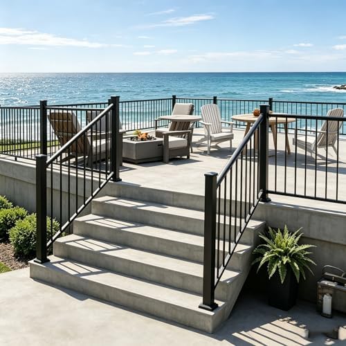 Metty Metal 4Ft W x 36in H Stair Deck Railing Kit, Textured Black AAMA2604 Powder Coat, IBC Certified Guard Rail for Deck Porch Balcony Patio Outdoor