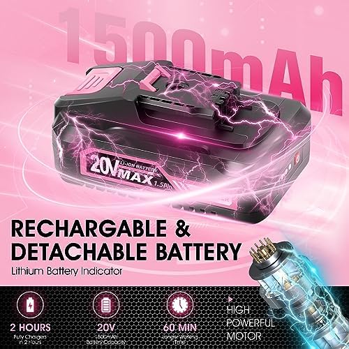 Saker Cordless Hedge Trimmer-20V Electric Shrub Trimmer Grass Shears Handheld Grass Cutter, Hedge Shear with 1 PCS Rechargeable Battery and Charger for Garden, Lawn(Pink)
