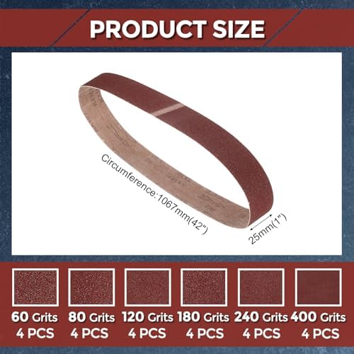 24 Pcs Sanding Belts 1 x 42 Inch 60/80/120/180/240/400 Grit