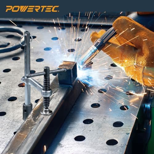 POWERTEC 2PK Welding Clamp with T-Handle – 6-1/2" Max Opening, 3-1/4" Throat Depth – Fits 5/8" (16mm) Welding Table Holes, Heavy-Duty Workbench Screw Clamp for Welding & Fabrication (72234-P2)