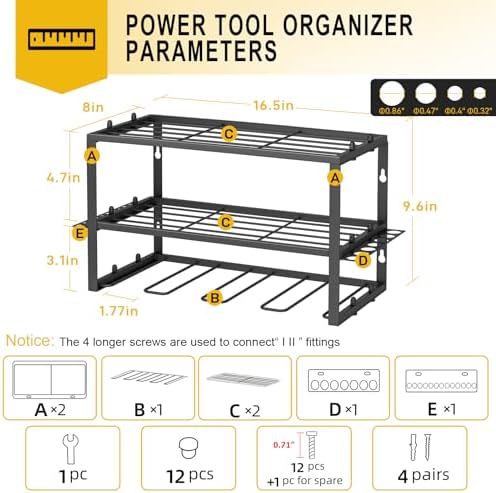 SPACECARE Power Tool Organizer- 1 Pack 3 Layers Rack for 4 Drill Holders