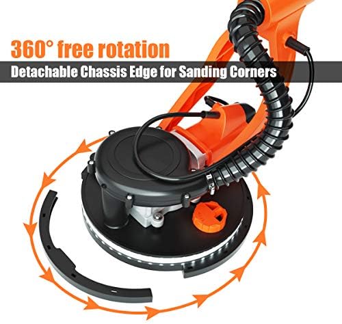 Goplus 750W Drywall Sander, Electric Foldable Sander Machine w/Dust-Free Automatic Vacuum System, 6 Variable Speed 800-1750 RPM, Double-Deck LED Lights, 12 Sanding Disks & Carrying Bag (Foldable)