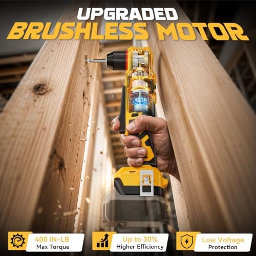 DIYtoolifz Cordless Right Angle Drill Compatible with Dewalt 20V Battery, 3/8" Angle Drill with Brushless Motor,400 in-lb,2 Speed & LED Light, Compact for Tight Spaces Drilling & Screws (Tool Only)