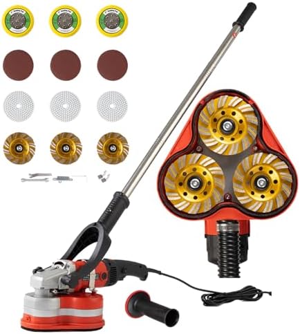 Electric Diamond Polisher Machine+Telescopic Rod 3800W 6 Speed Gears Triple Head Concrete Diamond Grinder for Metal,Stone,Cement Brick Surface Grinding,Epoxy Resin Removal Rock Granite