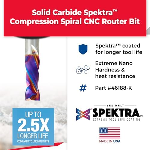 Amana Tool Spektra Extreme Tool Life Solid Carbide CNC Compression Spiral Router Bit, 46188-K, 1/2 D x 1-1/4 CH x 1/2 Shank x 3 Inch Long 2 Flute