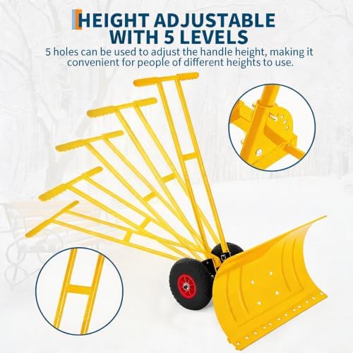 MAXSA 39" W Snow Shovel Pusher with Wheels for Driveway, Double Rod, Yellow
