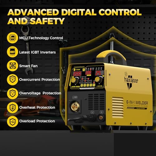 MIG Welder, 200A Welding Machine 110/220V,6-in-1 Flux Core MIG/Gas MIG/Single Pulse MIG/Lift TIG/Stick /2T 4T Spot Multiprocess Welder with Synergy