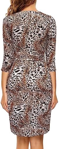 Berydress Women's 3/4 Sleeve V Neck Casual Party Work Faux Black Wrap Dress