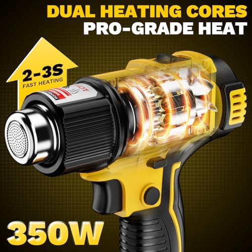 Cordless Heat Gun Compatible with Dewalt 20V Battery, 350W Fast Heating Soldering Gun with LED Light, 122℉-1022℉ Variable Temperature with 5 Nozzles for DIY Craft, Shrink Tubing (Tool Only)