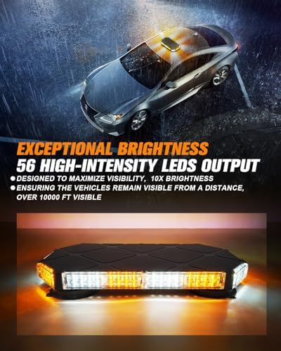 LUMENIX 56 LED Amber White Rooftop Beacon Strobe Light Bar for Trucks
