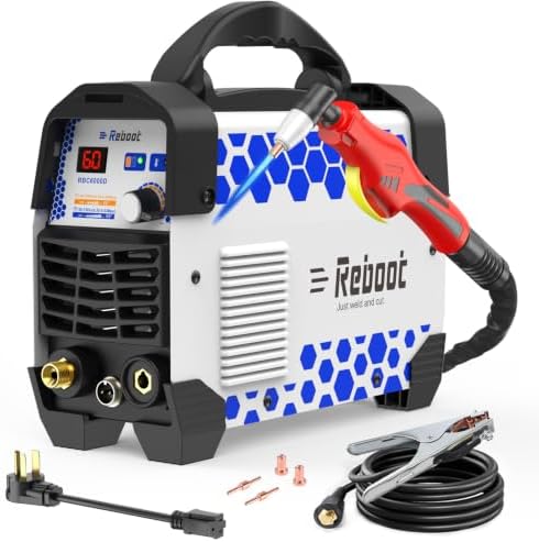 Reboot 60A Plasma Cutter Dual Voltage 120V/240V, 1/2" Clean Cut IGBT Inverter, Portable Metal Cutting Machine with Torch & Tips - RBC6000D 2025 Upgraded (Pre-Installed Air Regulator)