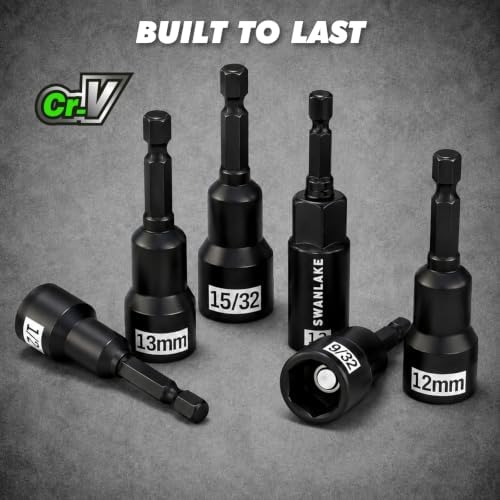 22-Piece Magnetic Nut Driver Set, Metric & SAE (5-13mm & 3/16"-1/2"), 1/4" Hex Shank Impact Bit Set, Wing Nut Driver Bits, Magnetic Aluminum Storage Rail
