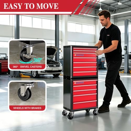 LARBANKE 12-Drawer Rolling Tool Chest with Wheels,Lockable Tool Cabinet