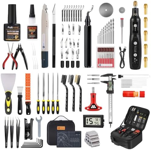 141Pcs 3D Printer Accessories with 4-Layer Slotted Case, Precision Workstation, Includes Digital Caliper, Cordless Rotary Tool, PTFE Nozzle Coating for Bambu Lab, Flashforge, Ender 3, Anycubic