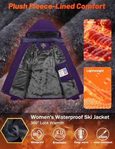 MAGCOMSEN Women's Winter Coats Waterproof Ski Snow Warm Fleece Lined Jacket
