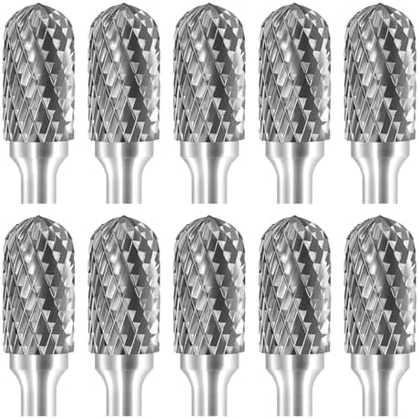 SC-5 Tungsten Carbide Burr Rotary File Cylindrical Shape with Radius End Double Cut with 1/4''Shank for Die Grinder Drill Bit - 10Pcs