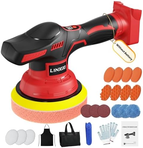 Cordless Car Polisher for Car Detailing Compatible with Milwaukee 18V Battery (Battery Not Include), 6 inch Car Buffer with 26pcs Polishing Kit, 8 Variable Speed Portable Orbital Polisher for Auto