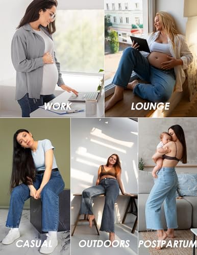 fitglam Women's Maternity Jeans Straight Leg Relaxed Fit Over Belly Pregnancy Denim Work Pants Maternity Clothes with Pockets